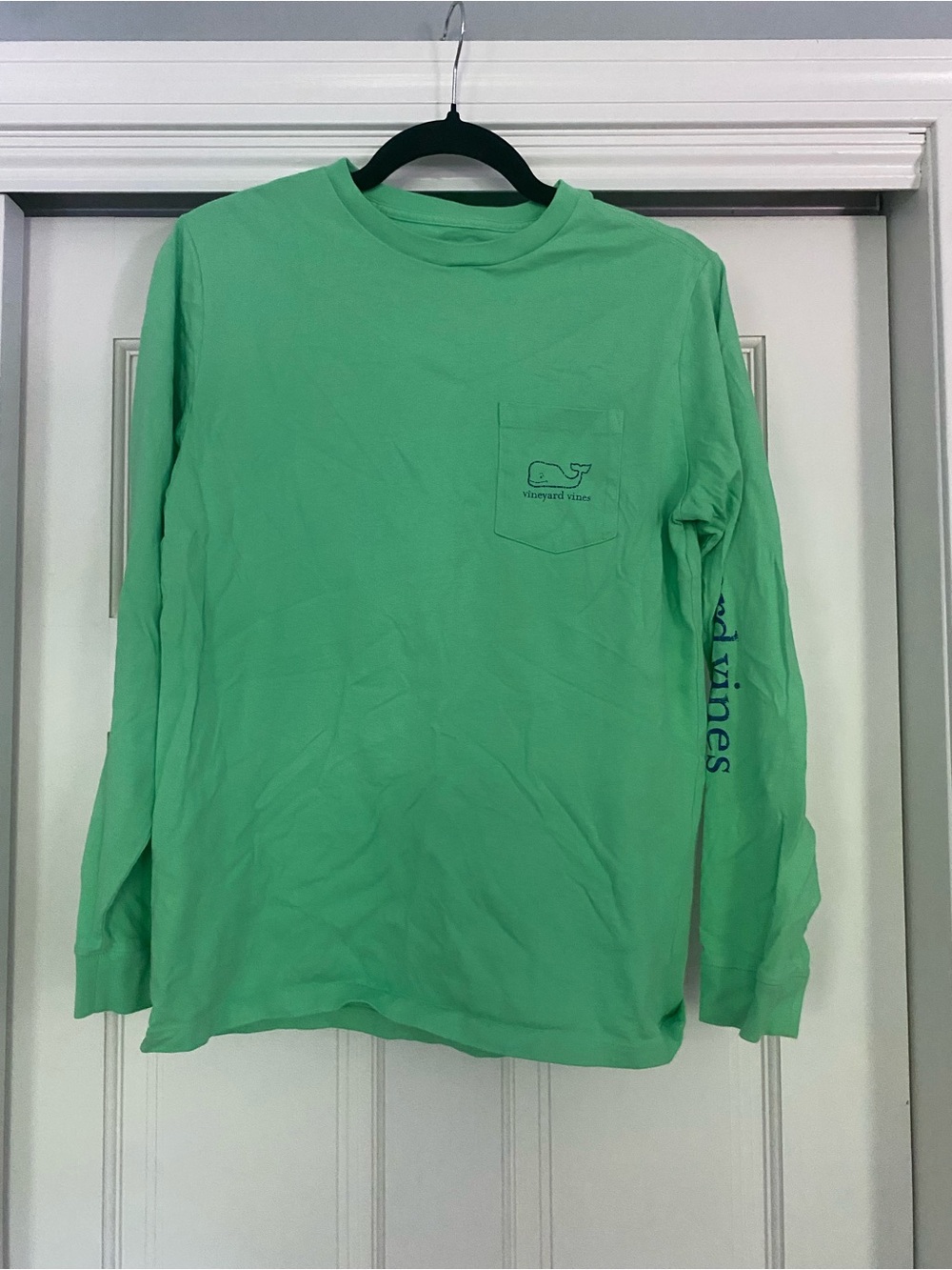 Boys Vineyard Vines Long Sleeve Pocket Tee -Green with Navy Logo
